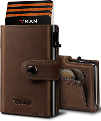 VMAN Geldbörse Herren, Slim Wallet Mit Münzfach, RFID Schutz, Crazy Horse Leder 
