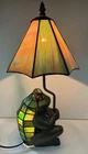Tiffany Style Stained Glass Frog Umbrella Lamp Art Glass Accent Light 20” Vtg