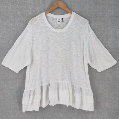 Akemi+Kin Anthropologie Top Small White Slub Cotton Tiered Ruffle Boho Pullover