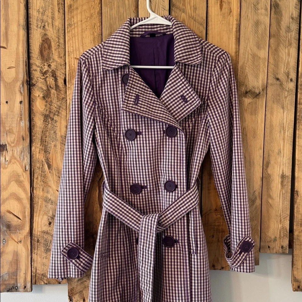 Boden фиолетовый клетку имбирь клетчатый двубортный подпоясанный Тренч Sz 10 - Изображение 2 из 4