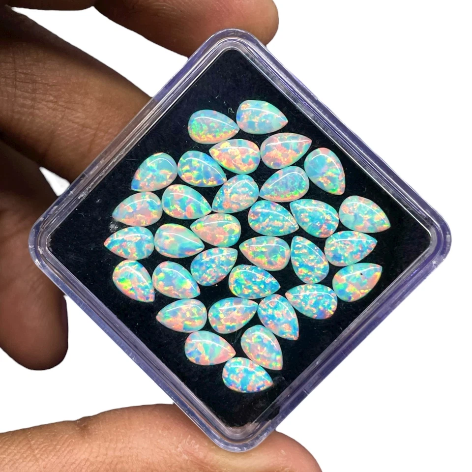 10 Pcs Australian Opal 6x4mm Pear Cabochon AAA Quality Lab Created Gemstones Lot - Image 2 of 4