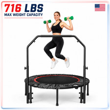 Upgrated Foldable Trampoline with Adjustable Handle 716lb Capacity Adult Fitness