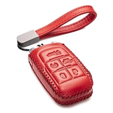  Genuine Leather Keyless Entry Remote Control Smart Key Case Cover 5-Button Red