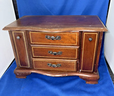 Vintage Wood Jewelry Box 3 Drawer Marked  Mad...