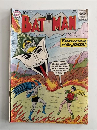 RARE Vintage Batman #136 Robin Cover Challenge of the Joker 1960 Comic Book