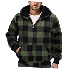 Flannel Plaid Mens Hoodies Soft Warm Sherpa Fleece Lined Full 5X-Large Green