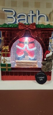 Bath & Body Works Red Bow Santa Chimney Christmas Candle Holder Lights Up Bear