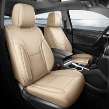 Beige Car Seat Covers Only Front 2pc - Breathable Faux Leather Universal Seat...