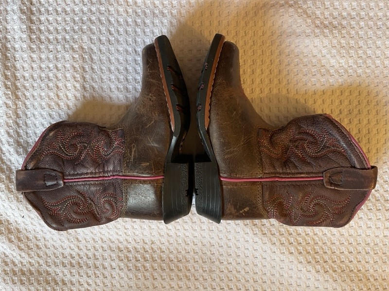 GIRLS DAN POST COWBOY SQUARE TOE BROWN BOOTS SIZE 5.5 Toddler