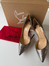 Christian Louboutin Iriza 100 Antic Silver Kid Lame Gourmette Stiletto 36.5