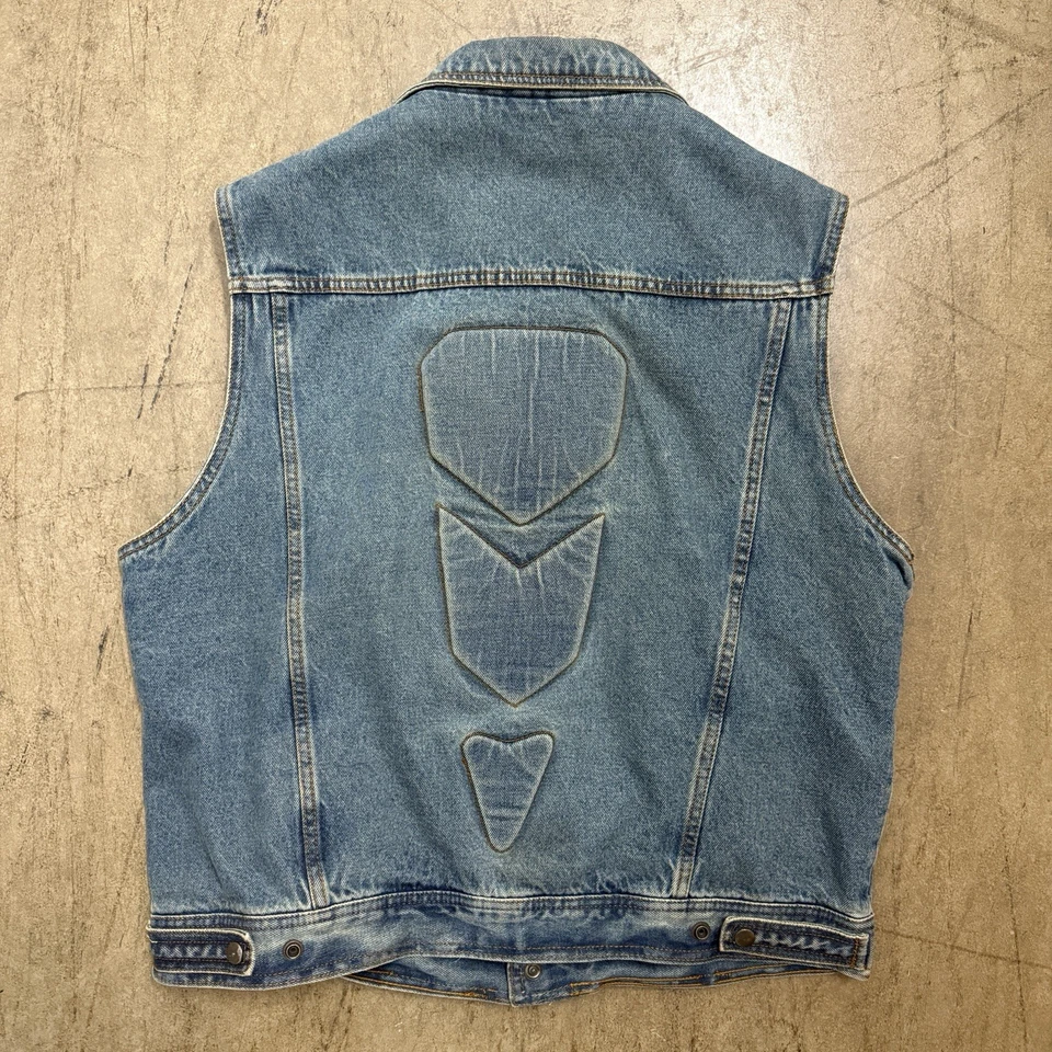 Xelement Biker Denim Vest Mens XL Motorcycle Mesh Lined Jeans Moto Padded Y2K - Image 2 of 4