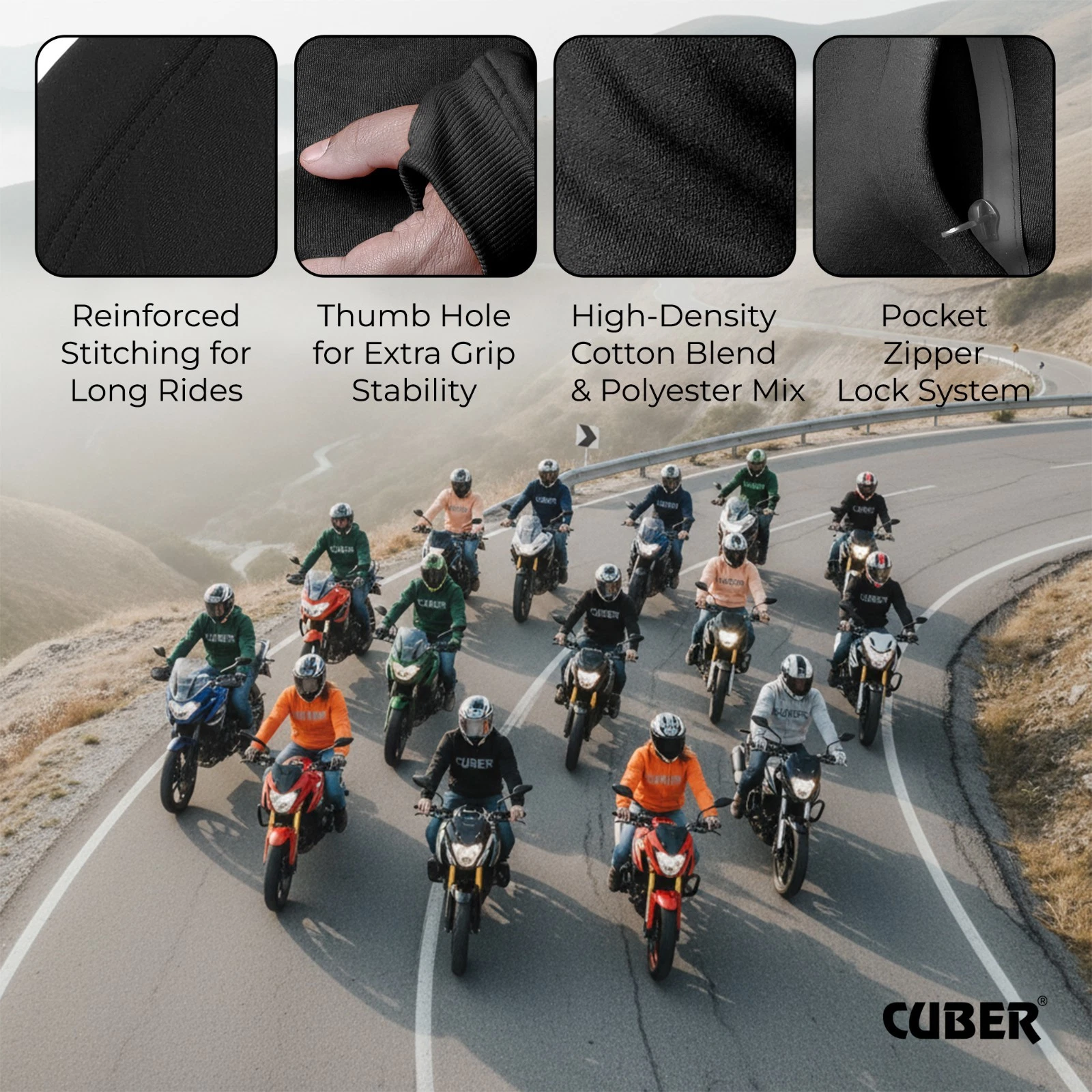CUBER ARMORED MOTORCYCLE HOODIE SWEATSHIRT FOR MEN & WOMEN POWERSPORT - product detail image 8