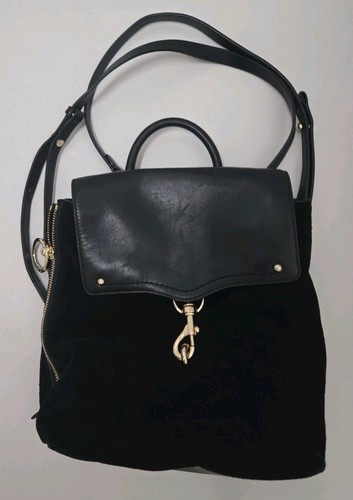 REBECCA MINKOFF JODY SUEDE BLACK LEATHER CONVERTIBLE BACKPACK BAG           