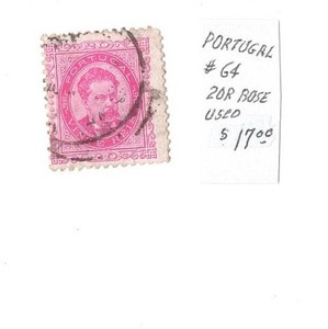 1887 Portugal 20 Reis Rose Used Stamp Scott #64 (See Scans) Free Ship CV $17+