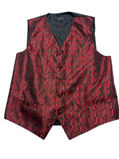 Ferrecci Mens XXL Red  Black Formal Vest Tuxedo 2XL Geometric Pattern