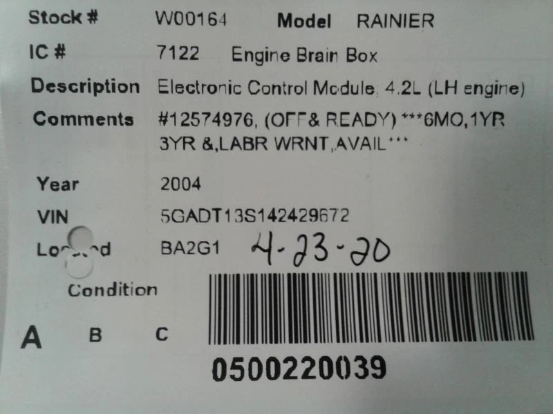 Motor ECM ECU PCM Módulo Computadora 2003-2005 GMC ENVOY 4.2L 12574976 Foto 3 de 4