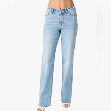 Judy Blue Women's 13/31 High Rise V Front Waistband Straight Jeans Light Wash