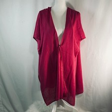 Womens Raspberry Pink Textured Kimono Wrap Tassel Tie Beach Cover Up OS