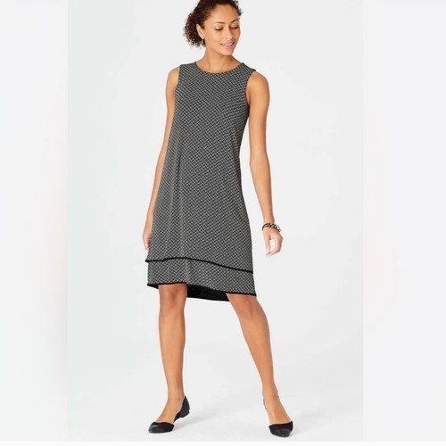 J Jill Wearever Collection Elliptical Dress Women’s Med. Petite Layered Print - Picture 4 of 10