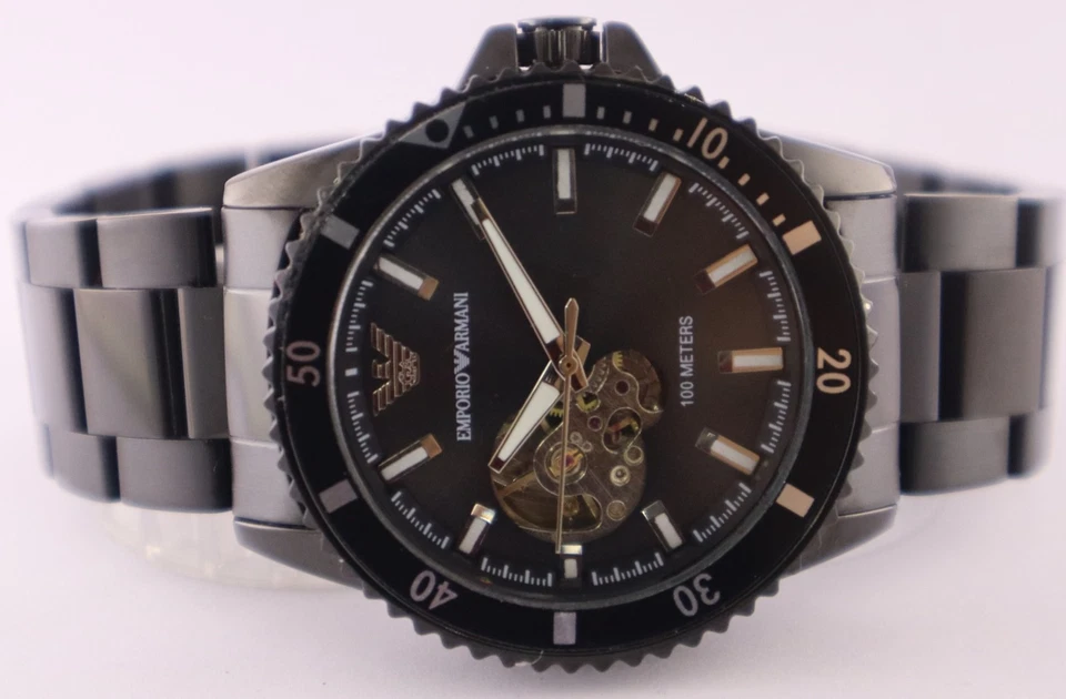 Reloj de pulsera informal Armani automático esfera negra correa de acero para hombre "Mantente puntual" Foto 4 de 4