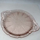 Vintage Jeannette Cherry Blossom Pink Depression Glass Handled Plate H3