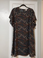 Cabi Dress Muse Gray Floral Pattern Flutter Sleeve Flirty Mini Women's Size L
