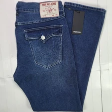 True Religion Geno Blue Jeans 33x32 Mens New With Tags Flap Relaxed Slim 700216