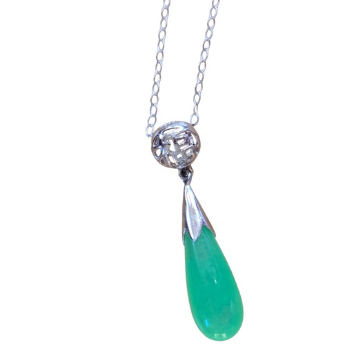 Ciondolo vintage in argento sterling giada goccia di pioggia con catena - Foto 4 di 10