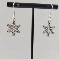 Silver Snowflake Dangle Earrings Filigree Winter Christmas Charm Jewelry Gift