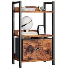 3 Tier Bookshelf with Drawer, Small Bookcase with Shelves, Short Wood and Met...