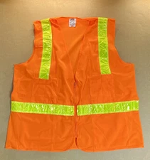 Reflective Orange Safety Vest ANSI Class 2 Level 2, Zipper ERB Men's Size XL USA