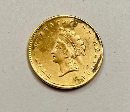 1855 Indian Head Princess One Dollar Gold Coin. Type 2 *** Jewelry Scars