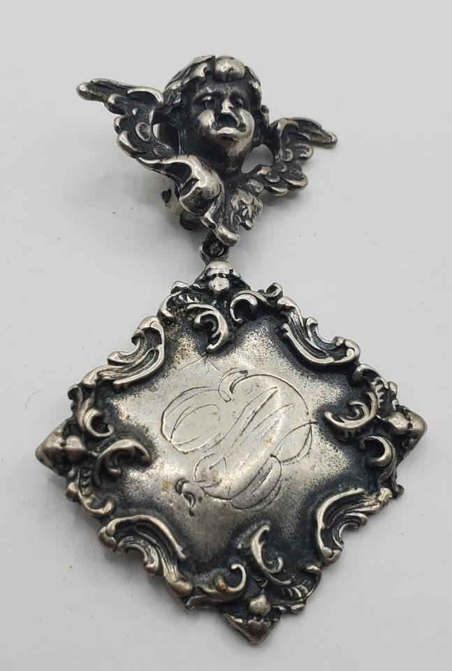 Vintage Sterling Monogramed Cherub/Angel Elaborate Clip-On Earrings - 39 Grams - Image 3 of 4