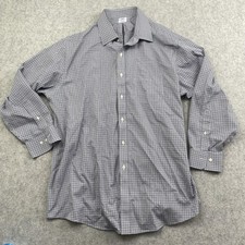 Brooks Brothers Shirt Mens 17.5 32/33 Blue Check Regular Fit Non Iron Dress