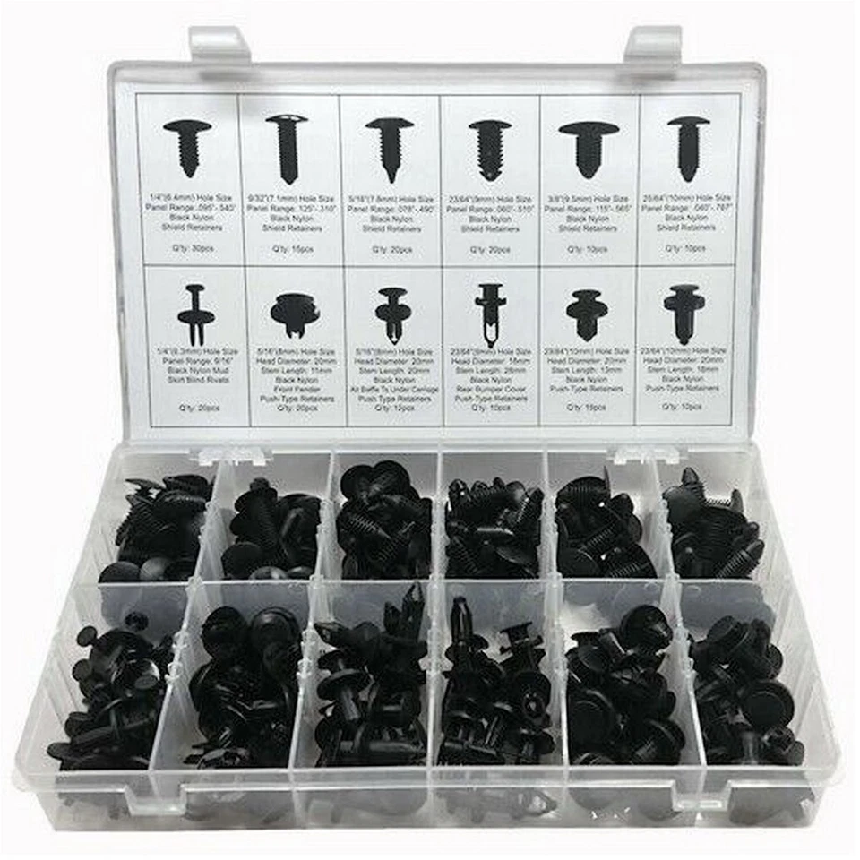 COFFRET DE 192 AGRAFES CLIPS PLASTIQUE DE FIXATION GARNITURES DE CARROSSERIE - Photo 1/1