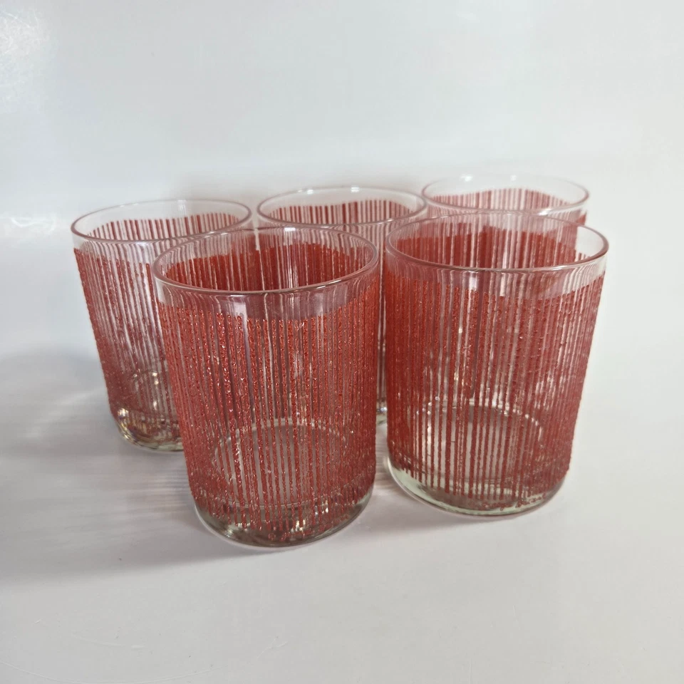 Juego de 5 vasos dobles antiguos de 4 1/4" ondulados Icie Coral de Georges Briard Foto 2 de 4