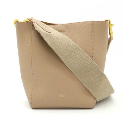 Celine Sangle kleine Schultertasche beige Leder 6,9 x 9,4 x 4,3 in Halbschulter