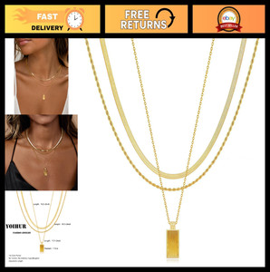 Authentic Trendy Layered Gold Necklaces for Women - 14K Gold Plated Dainty Choker Set, Sta