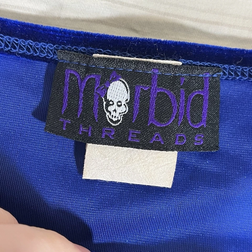 Y2K 病线 方领 天鹅绒 露肩 网格 哥特衬衫 XS? V1 银色 — 第 3/4 张图片