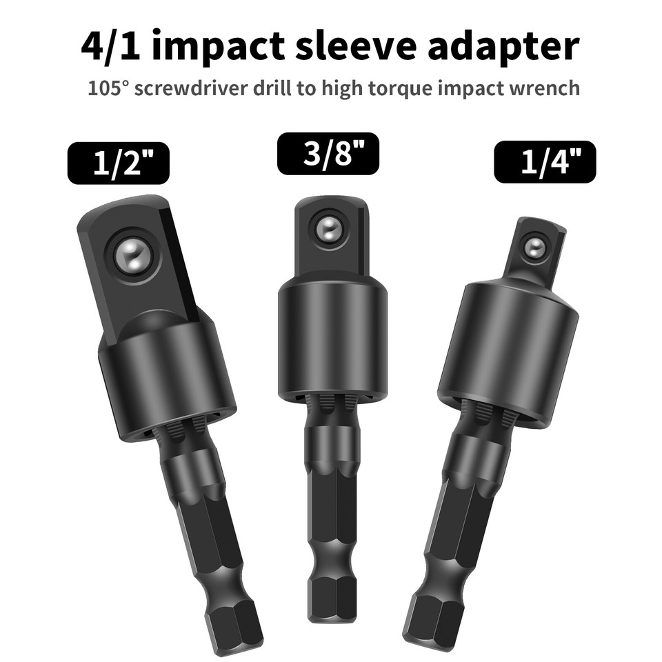 4Pcs Swivel Socket Adapter and 105° Right Angle Drill Attachment Set