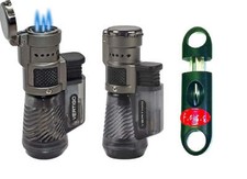 Vertigo by Lotus Cyclone Triple Torch Cigar Lighter Charcoal 2 Pack with FESS 62