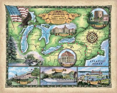 170 Suggested Route Great Lake through RI vintage historic antique map print
