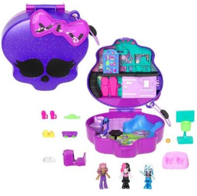 Polly Pocket Monster High Playset with 3 Micro Dolls & 10 Accessories Opens
