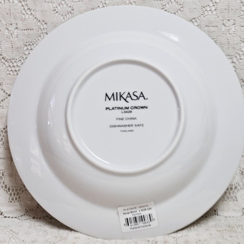 Mikasa Platinum Crown Soup Bowls 8 1/2 " Rimmed White Band Trim Set 4 - Picture 9 of 11