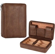 Galiner Cigar Case 4 Slot Cigar Holder Leather Cedar Wood Humidor Gift Box