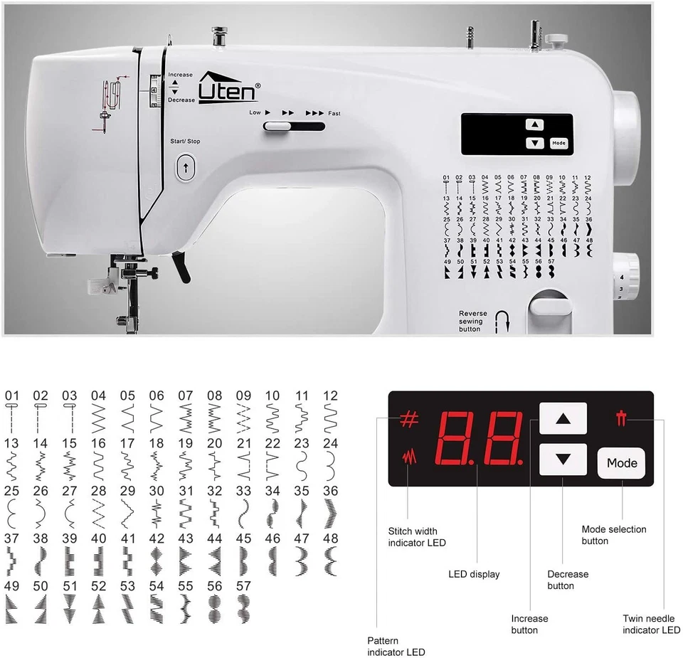 Uten Electric Sewing Machine 60 Stitches Embroidery Quilting w/ Speed Control - Image 3 of 4