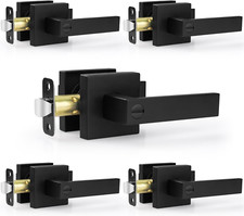 5 Pack Black Interior Door Knobs, Keyless Privacy Levers, Heavy Duty Lock Set
