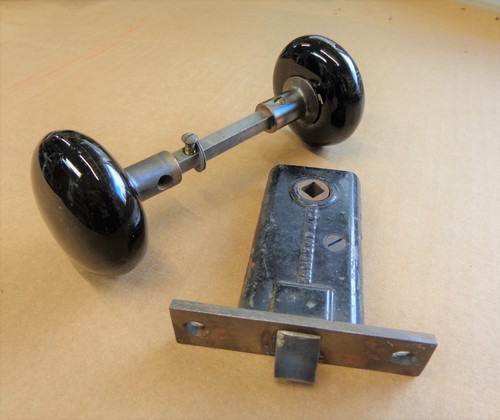 Vintage Black Porcelain Door Knobs with Sargent Mortise Lock