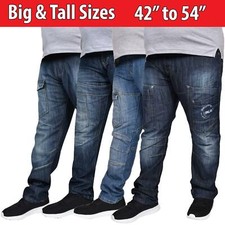 Mens Cargo Combat Jeans Straight Leg Denim Casual Pants Trouser Waist 42-54 L 32
