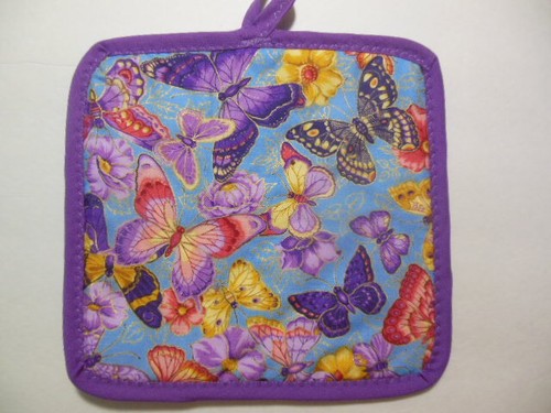 BUTTERFLY Potholder, NEW, handcrafted, 8"x8", your choice of binding - Picture 3 of 5